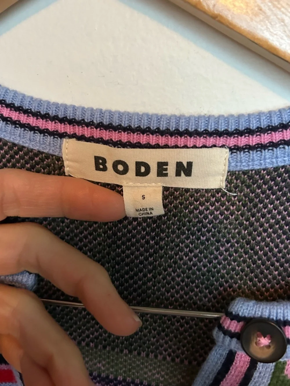 Boden Tigers Long Jacquard Cardigan Navy Pink Size S - Picture 6 of 10